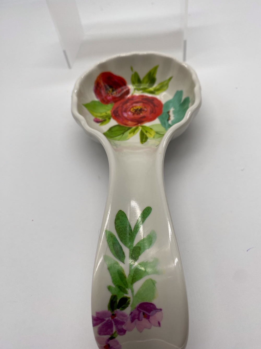 The Pioneer Woman Red and Purple Floral Ceramic Spoon Rest